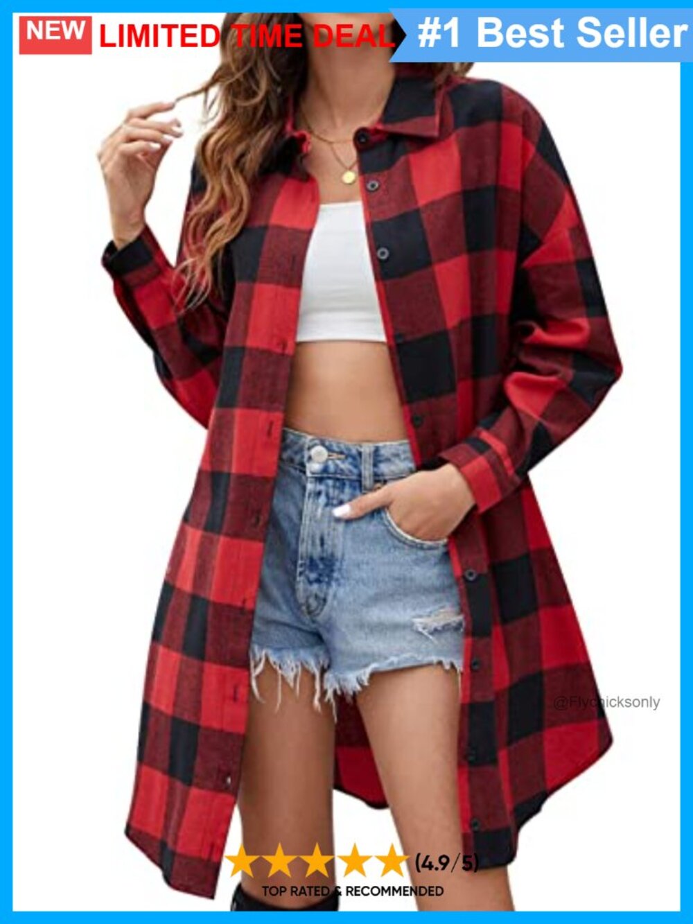 Oversized Buffalo Plaid Flannel Shirt Jacket Button Down Tunic